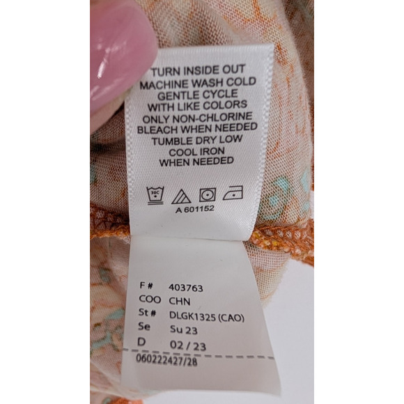 LOGO Lori Goldstein Orange Abstract Print Lace Trim Knit Top Cottage Fall Large - Picture 7 of 10